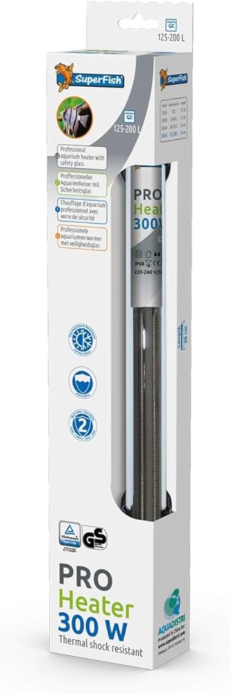 Riscaldatore SuperFish Pro da 300 W in confezione, ideale per temperatura dell’acqua